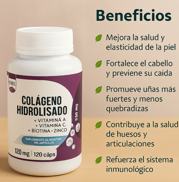 COLAGENO HIDROLIZADO + VIT A + VIT C + BIOTINA + ZINCO - 60 CAPS