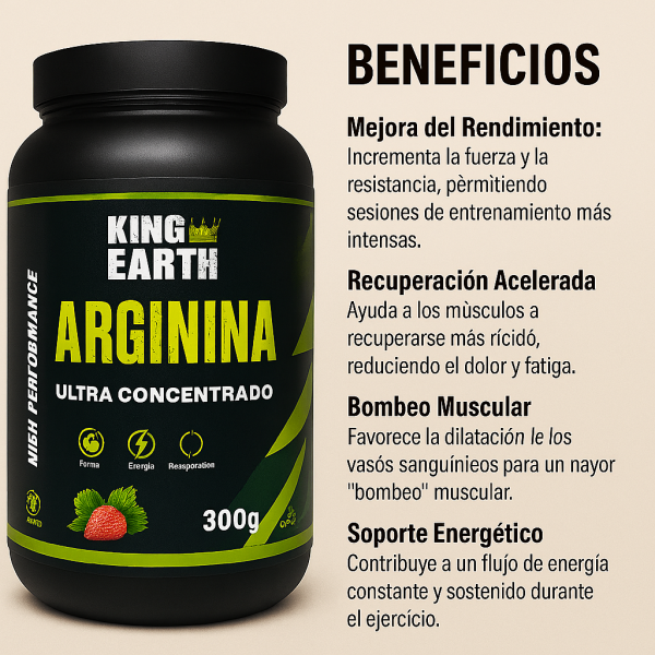 ARGININA KING EARTH ULTRA CONCENTRADA DE 300 g.