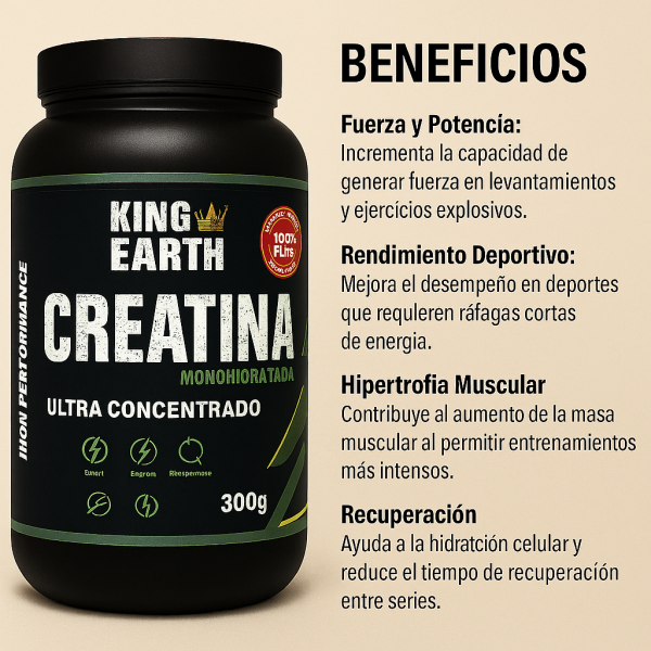CREATINA KING EART MONOHIDRTADA ULTRACONCENTRADA DE 300 g.