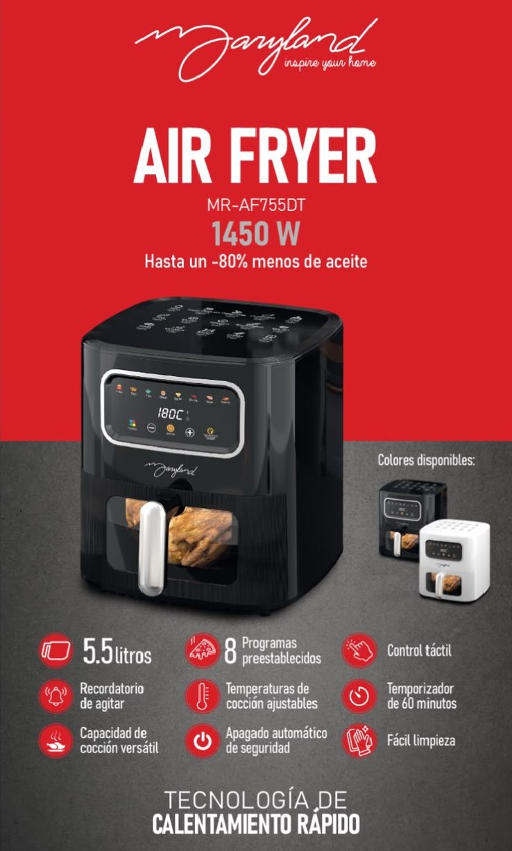 Air Fryer Digital Touch Mariland de 5.5 litros con papel antideslizante de regalo